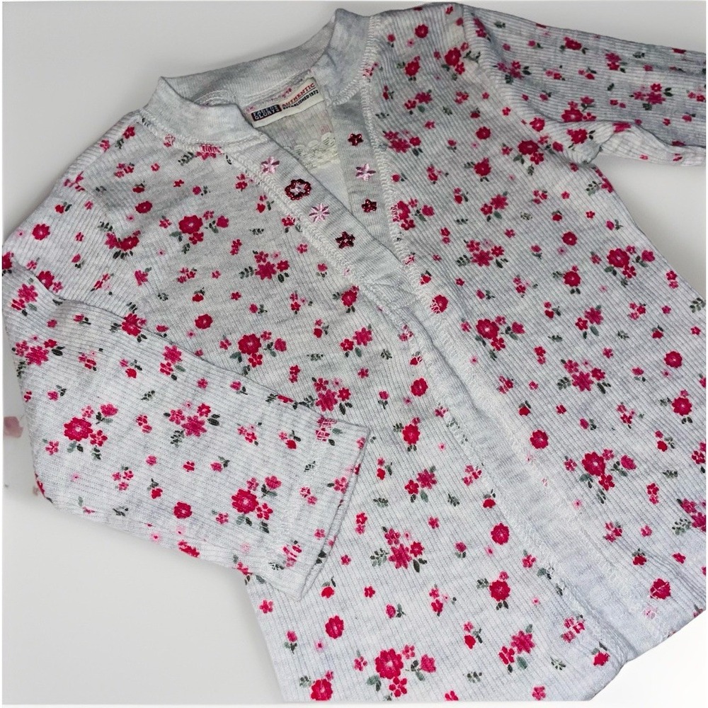 Vintage 90s Y2k Faded Glory Pink Floral Embroidered Sz 12 Mo Baby Girl Toddler